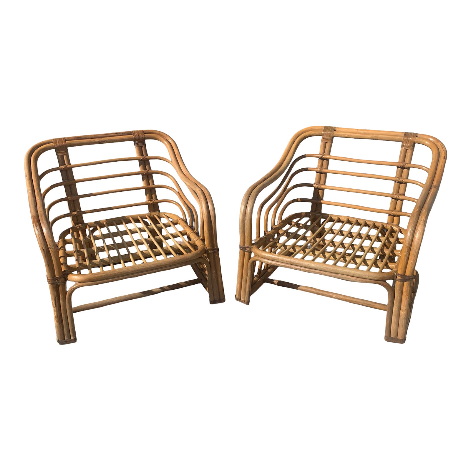 Vintage Brown Jordan Rattan Lounge Chairs a Pair Chairish