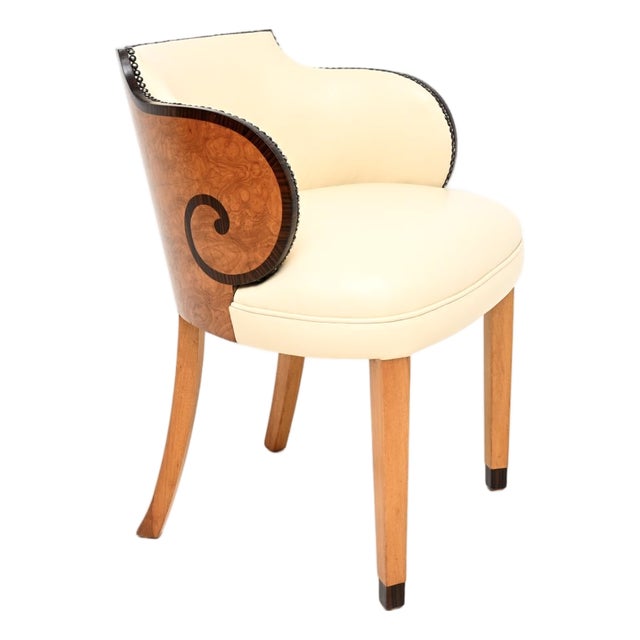 Art Deco Burr Walnut and Leather Armchair, 1930 For Sale