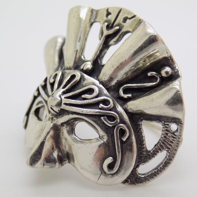 1970s Vintage Italian Handmade Genuine Silver Venetian Carnival Mask Figurine Miniature For Sale - Image 5 of 10