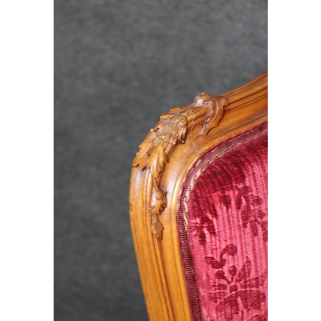 Burgundy Pair 19th C French Louis XV Style Elaborately Carved Armchairs For Sale - Image 8 of 8