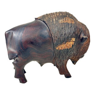 Vintage Hand Carved Ironwood Buffalo Figurine For Sale