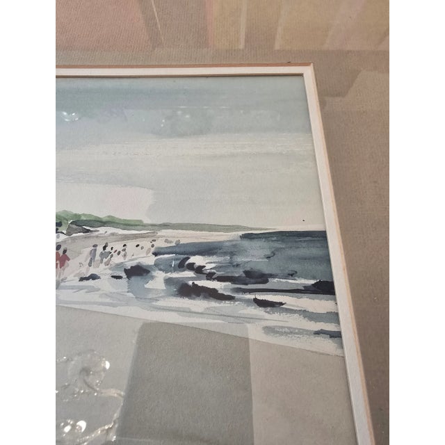 1940s 1940s Vintage Beach Painting Signed Impressionist Watercolor, Framed For Sale - Image 5 of 11