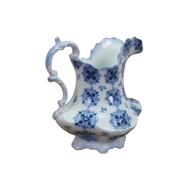 Victorian Antique w.h. Grindley Flow Blue Pitcher 1897 English Ironstone Water Jug For Sale - Image 3 of 13