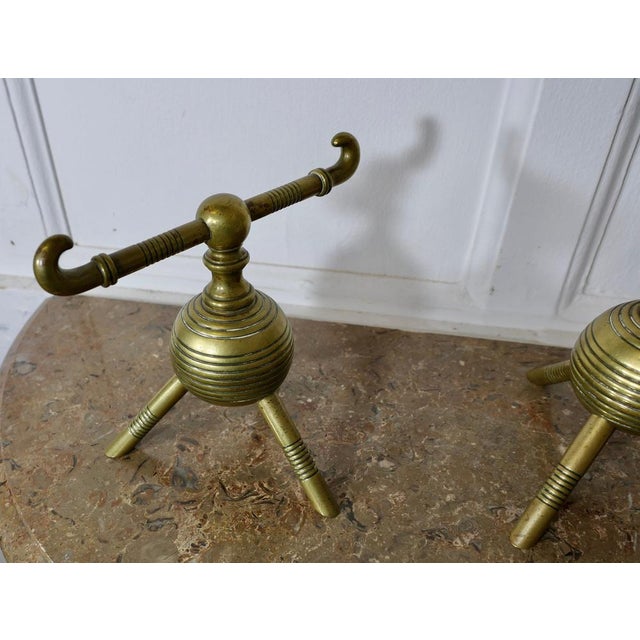 Late 19th Century Brass Aesthetic Movement Fire Dogs by Christopher Dresser, 1880s, Set of 2 For Sale - Image 5 of 8