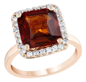 5.60 Carat Spessartine Garnet Diamond 14 Karat Rose Gold Bridal Ring, Size 7