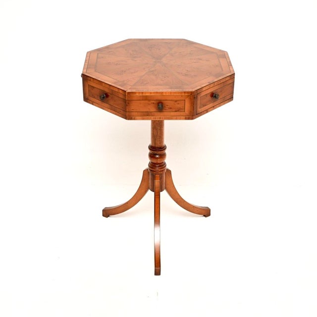Regency Octagonal Inlaid Yew Wood Drum Table, 1930 For Sale - Image 11 of 11