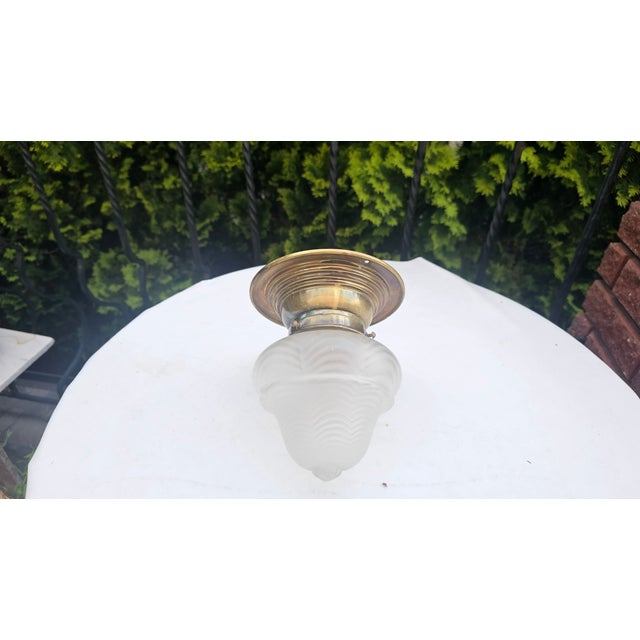 Brown Art Nouveau Brass Flush Mount Ceiling Light, 1890s For Sale - Image 8 of 8