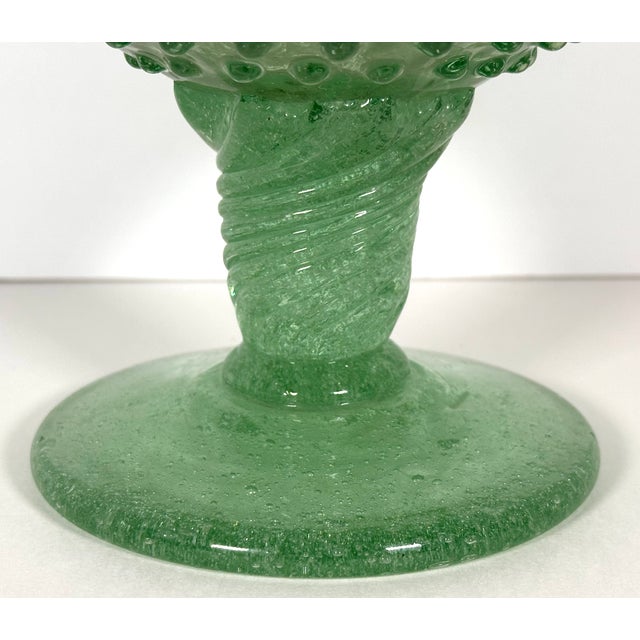 Mid 20th Century 20th Century MCM Italian Empoli Green Knobbly Pedestal Vase With Uv Glow For Sale - Image 5 of 16