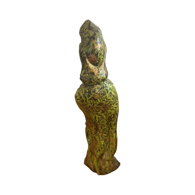 Green Vintage Handcrafted Verdigris Guanyin Ceramic Sculpture For Sale - Image 8 of 11