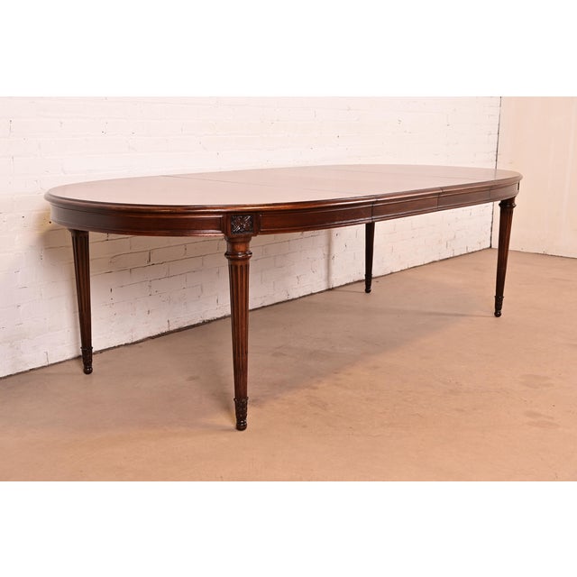 Karges Furniture Karges French Regency Louis XVI Carved Walnut Extension Dining Table With Parquet Top, Newly Refinished For Sale - Image 4 of 14