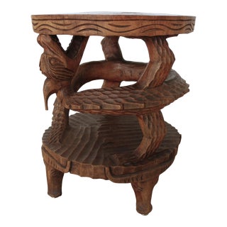 Asian Philippines Hand Carved Dragon Pedestal Table For Sale