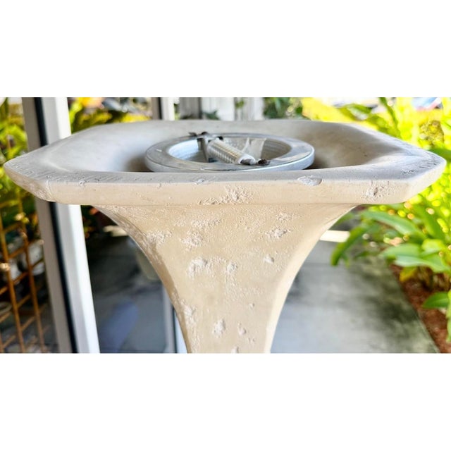 Cream Art Deco Style Faux Stone Plaster Torchiere From 80's For Sale - Image 8 of 10