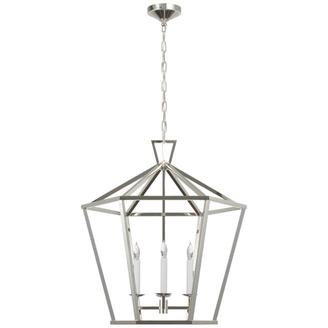 Darlana Large Hexagonal Lantern in Polished Nickel Designer: Chapman & Myers Canopy: 5.5" Round Mounting: Chain Shade...