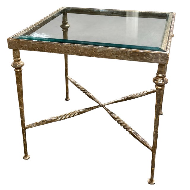 Modern Nancy Corzine White Gold Gilt Metal Side Table 1 of 2 Available For Sale - Image 3 of 9