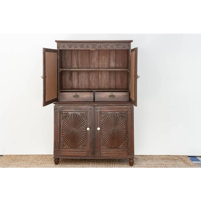 Wood 19th Century Indo-Portuguese Teak Tall Cabinet For Sale - Image 7 of 12