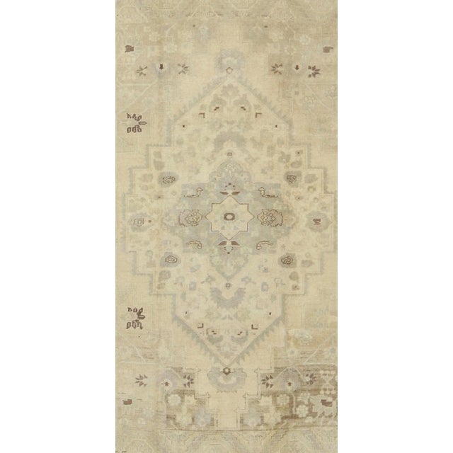 Turkish Mid 20th Century Vintage Turkish Oushak With Blue Gray, Brown, Cream For Sale - Image 3 of 12