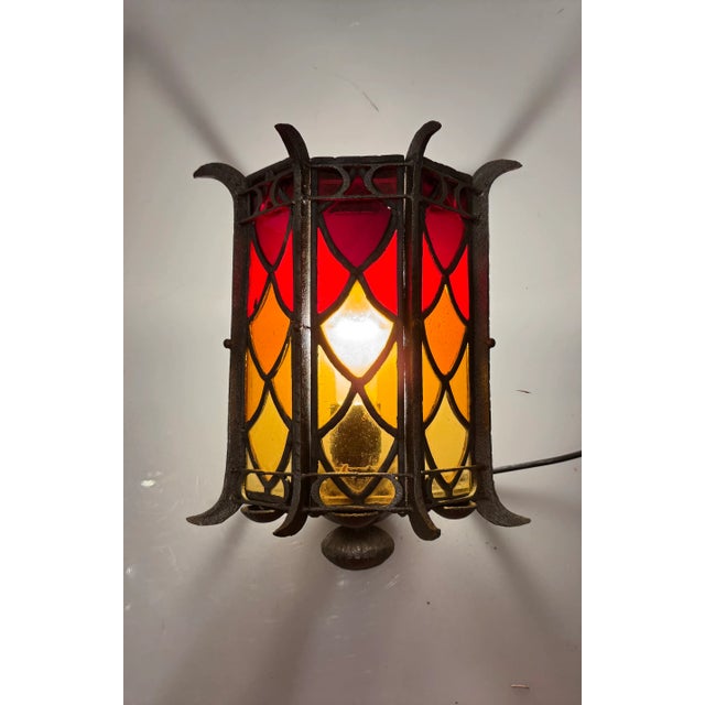 Wrought Iron Stained Glass Single Wall Light, 1960s For Sale - Image 10 of 10