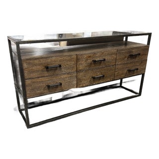 Bassett Industrial Wood and Metal Six-Drawer Console Cabinet For Sale