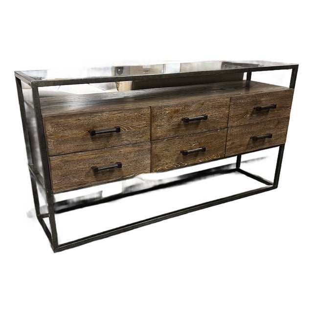 Bassett Industrial Wood and Metal Six-Drawer Console Cabinet For Sale