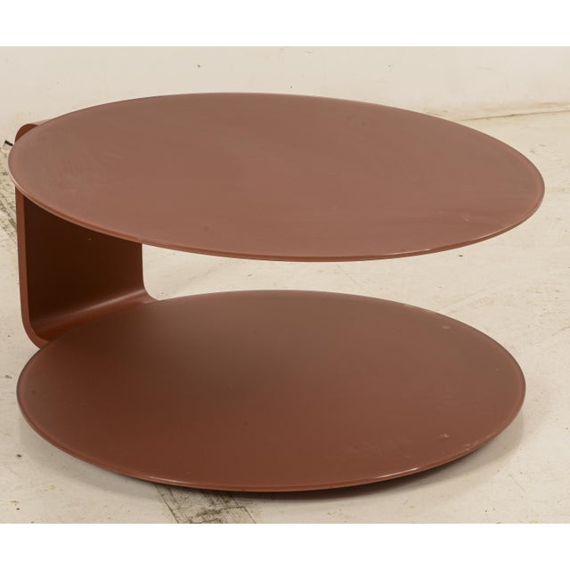 1970s Vintage Wood and Red Glass Round Coffee Table For Sale - Image 5 of 9