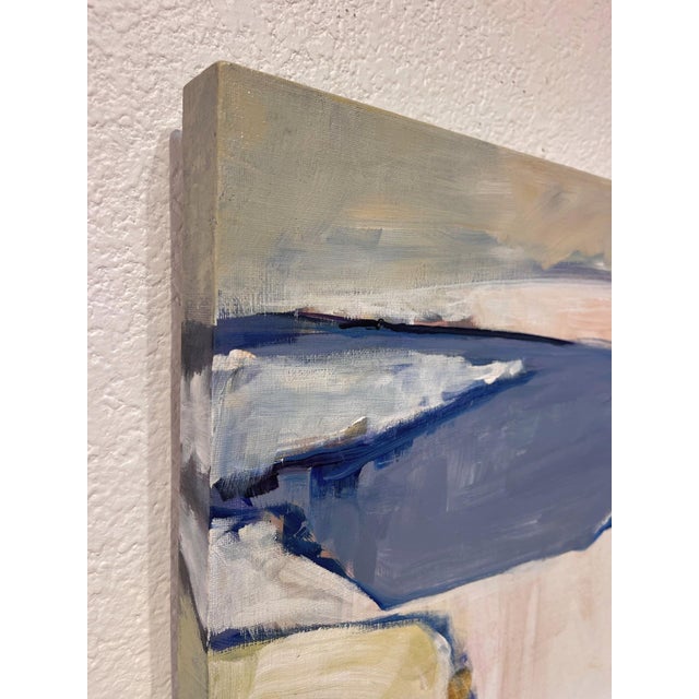 Contemporary Winter by Peggy McGivern | Oil on Canvas Abstract winter landscape with snow and a dark water body. For Sale - Image 3 of 5