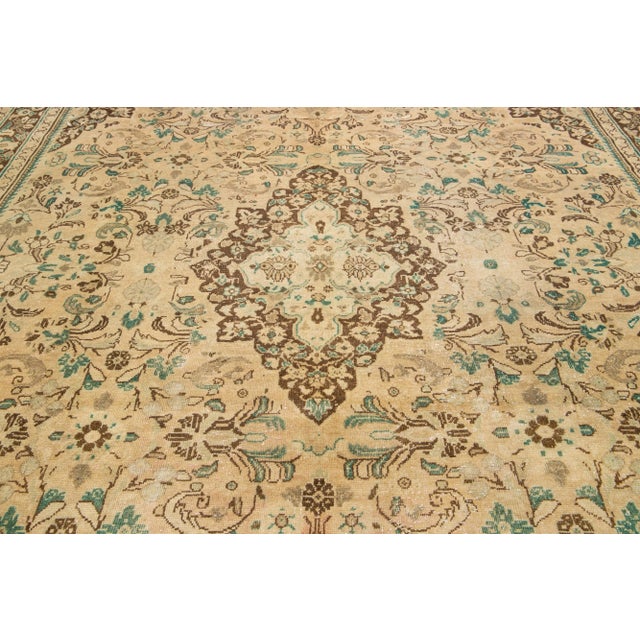1940s Vintage Persian Mahal Wool Rug Handmade With Tan Color Field For Sale - Image 9 of 9