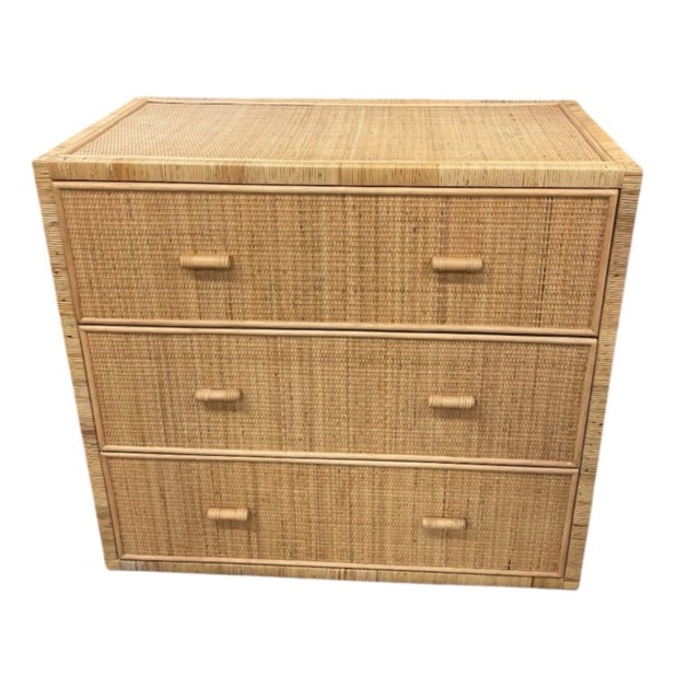 2000 - 2009 Vintage Palm Beach Style Woven Wicker & Pencil Reed 3-Drawer Chest For Sale - Image 5 of 12
