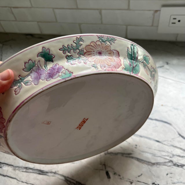Beautiful Pink Purple Floral Chinese Painted Platter For Sale - Image 4 of 10