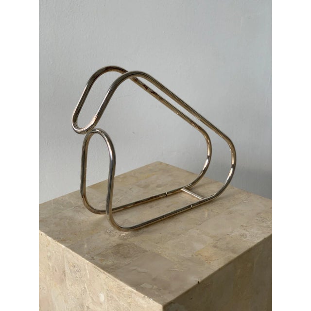 1960s Vintage Modernist Bent Tubular Chrome Wine Bottle Holders, Made in Italy, Circa 1960s For Sale - Image 5 of 11
