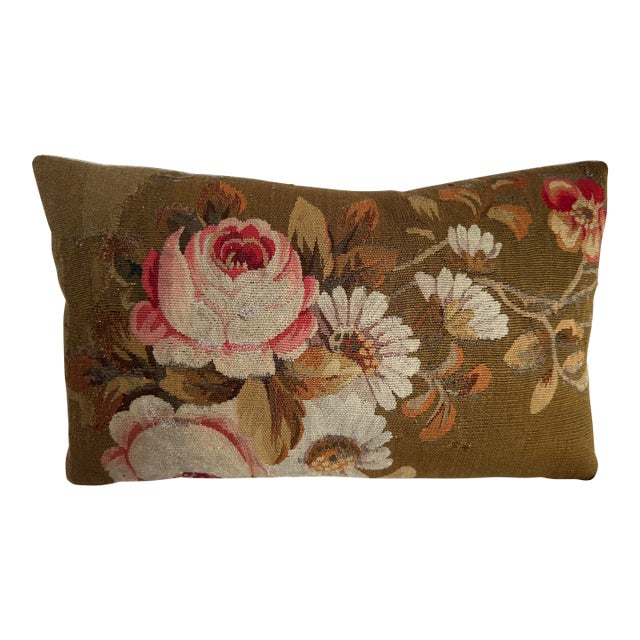 19th Century French Aubusson Floral Tapestry Pillow For Sale