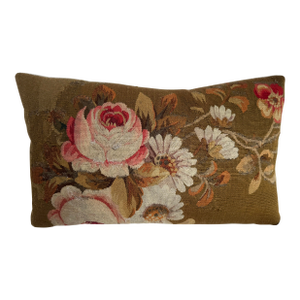19th Century French Aubusson Floral Tapestry Pillow
