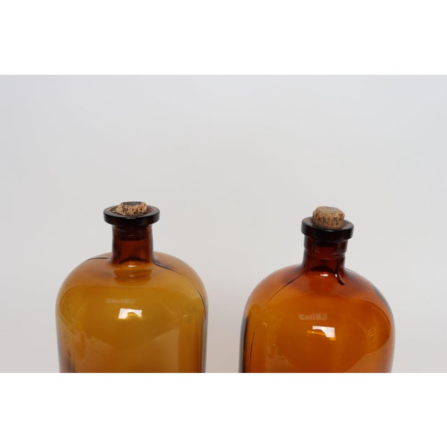 Amber Set of Two Vintage Amber Glass Apothecary Bottles by Owens-Illinois Glass Co. For Sale - Image 8 of 18