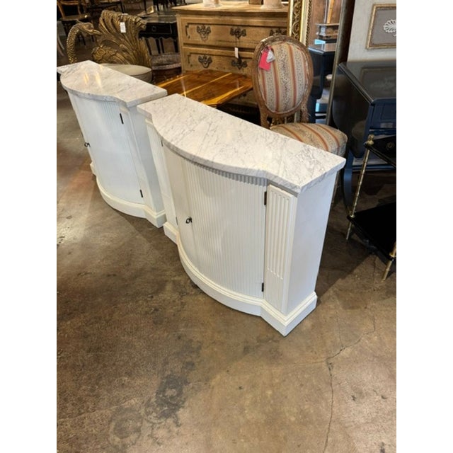 Wood Pair of Vintage Italian White Painted Side Cabinets With Carrara Marble For Sale - Image 7 of 7