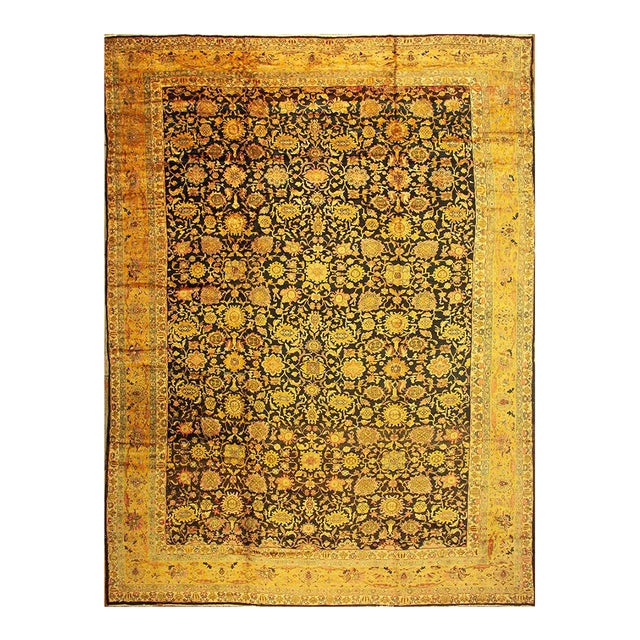 1890s Blue Traditional Geometric Antique Knotted Wool Persian Malayer Gallery Rug For Sale