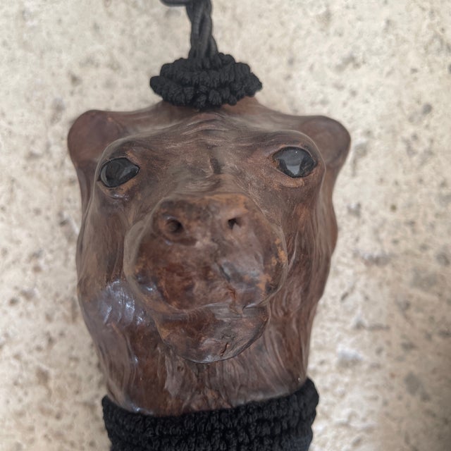 Animal Skin Early 20th Century Pair of Bear Head Leather Wrapped Curtain Tieback Tassels For Sale - Image 7 of 10