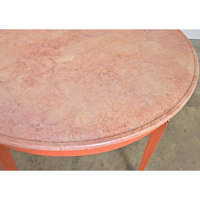 Pink Mid 20th Century French Empire Style Marble Top Painted Center Table For Sale - Image 8 of 11