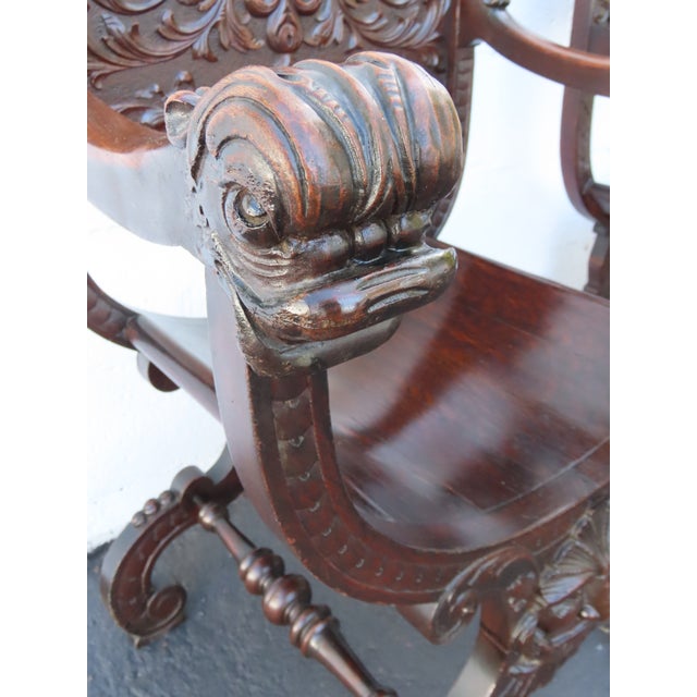 Late 1800s Gothic Heavy Hand Carved Throne His and Hers Curule Chairs 6570d For Sale - Image 11 of 18