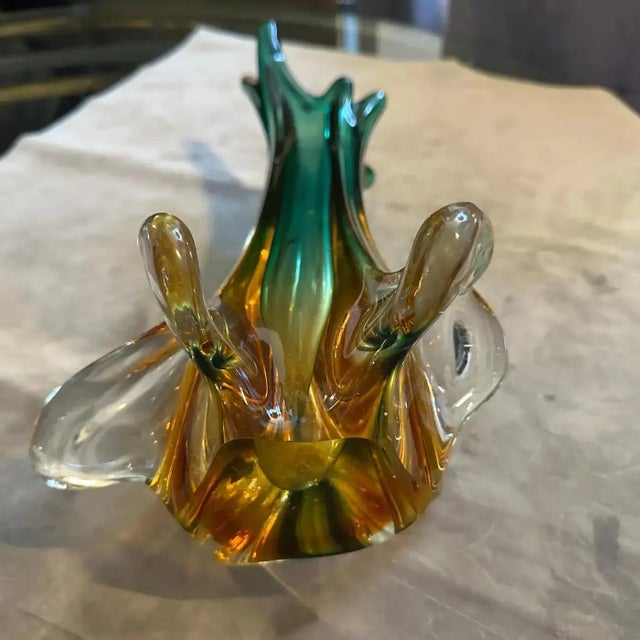 1970s Seguso Style Green and Yellow Sommerso Murano Glass Sculptural Vase For Sale - Image 10 of 12