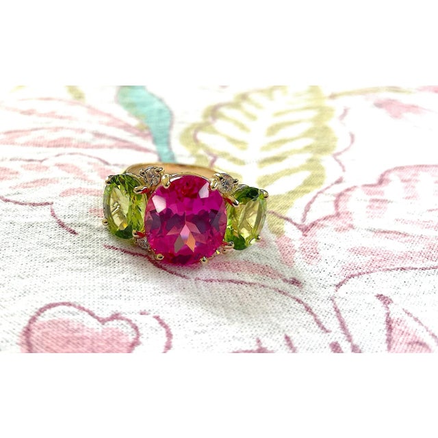 Christina Addison Large Gum Drop Ring With Pink Topaz and Peridot and Diamonds For Sale - Image 9 of 12