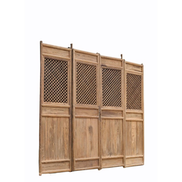 Chinese Early 19 Century Large Antique Chinese Lattice Screen Door- a Set of 4 Screen Panels For Sale - Image 3 of 7