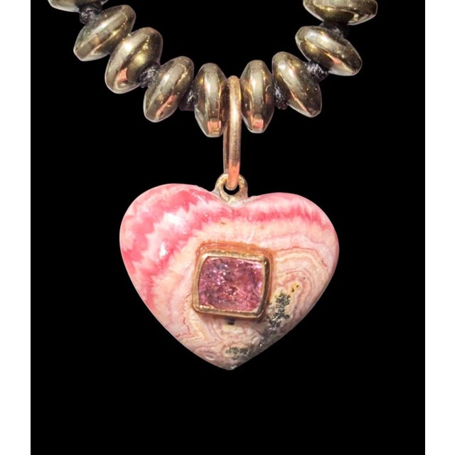 Rhodochrosite Heart Charm Necklace Jen Proudman Jewelry Rhodochrosite, Pink Spinel, Pyrite & 14k Gold Rhodochrosite heart...
