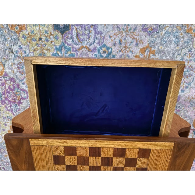 1960s Fun MCM Oak Chess/Checkers Game Table With Magazine Racks For Sale - Image 5 of 9