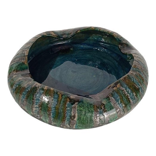 Mid-Century Modern Italian Decorative Dish in Raku Style Ceramic, 1970s For Sale