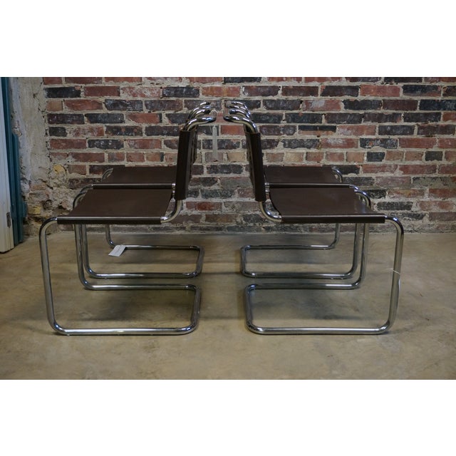 Mid-Century Modern Mid Century Marcel Breuer Chrome & Leather Chairs - Set of 4 For Sale - Image 3 of 11