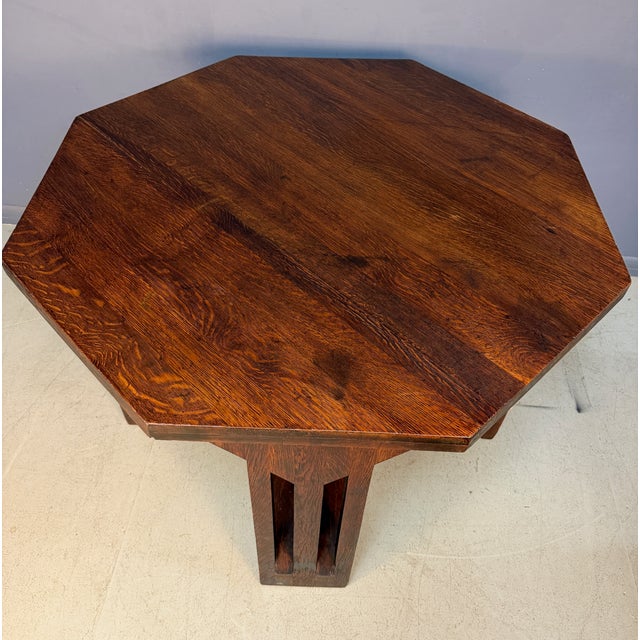 Brooks Mission Oak Octagonal Center Hall Table — Arts & Crafts Slat-Sided For Sale - Image 10 of 12