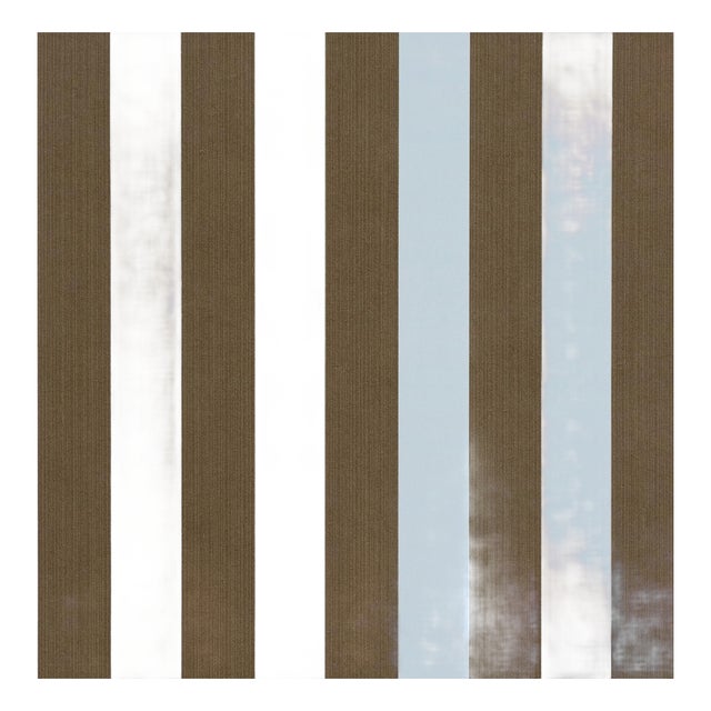 Sample - Schumacher Edwin Stripe Medium Wallcovering In Brown & Sky For Sale