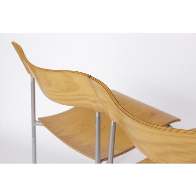 Beige Mid-Century Swedish Campus Stacking Chairs in Metal and Beech Plywood from Lammhults, 1970s, Set of 6 For Sale - Image 8 of 10