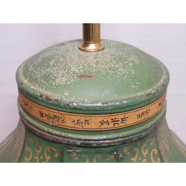 Asian Style Antique Tole Painted Tea Cannister Lamp For Sale - Image 4 of 16