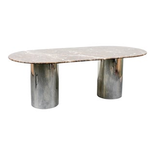 Italian Postmodern Chrome Dining Table With Emperador Marble Top For Sale