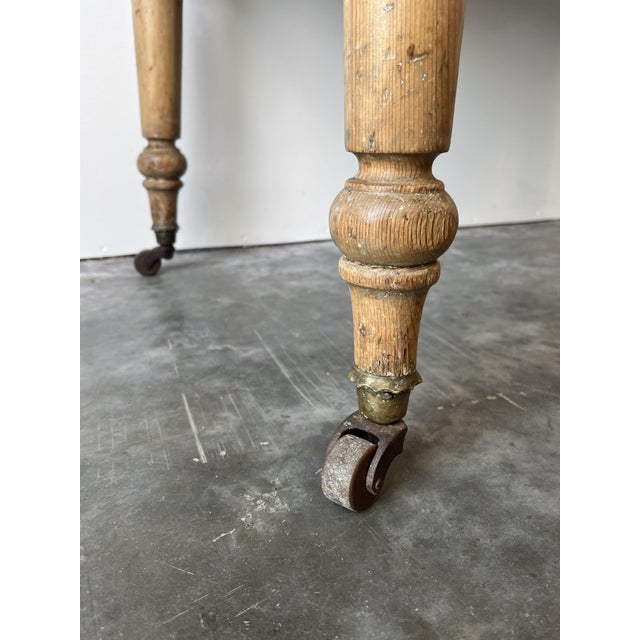 Antique Pine Farmhouse Table on Casters For Sale - Image 12 of 12